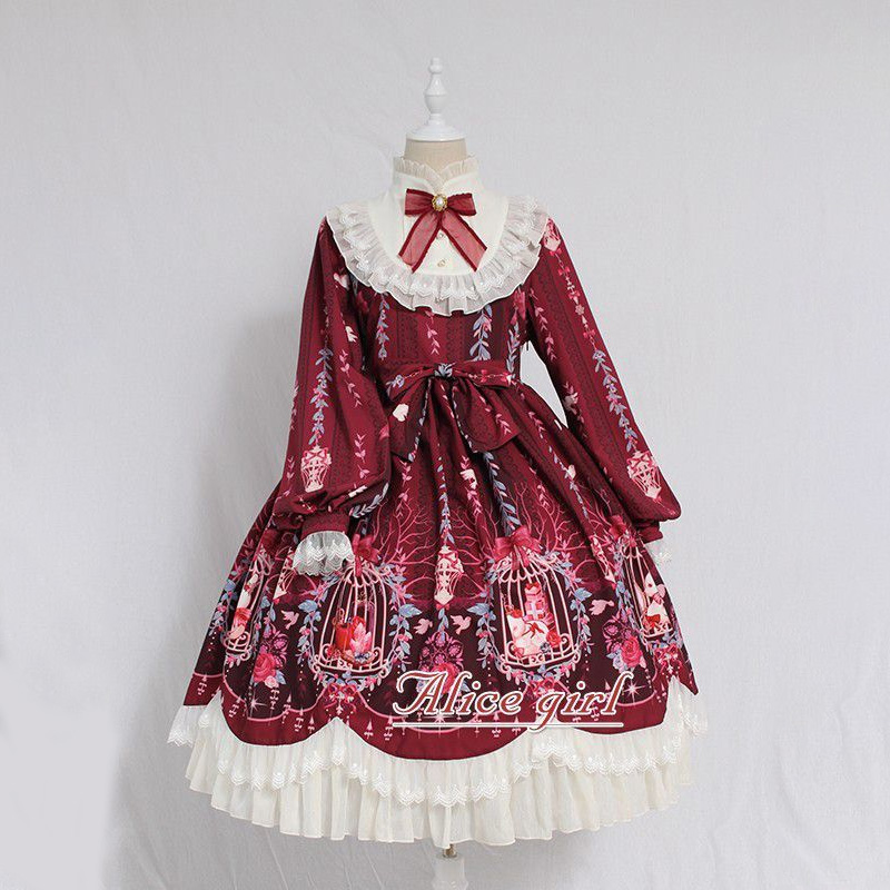Summer Victorian Clothing - MAGOGO 여성용 활 프린트 로리타 드레스,