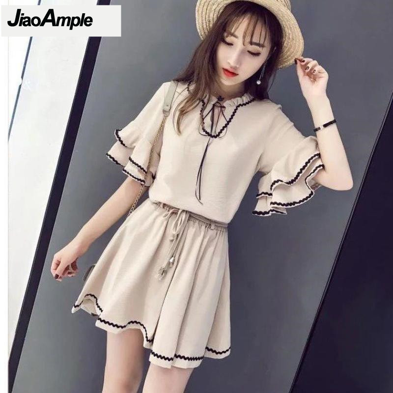 Summer Clothing Model - 세트 여성용 빈티지 반바지, 연꽃 잎