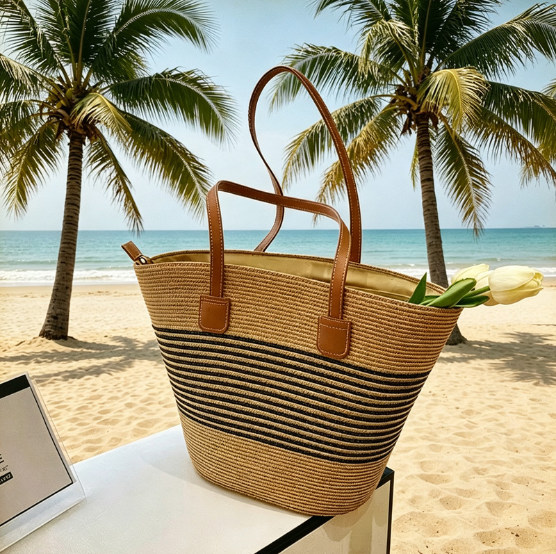 Beach Bag Straw - CLAREGQI 여성용 스트라이프 밀짚 토트백, 대용량