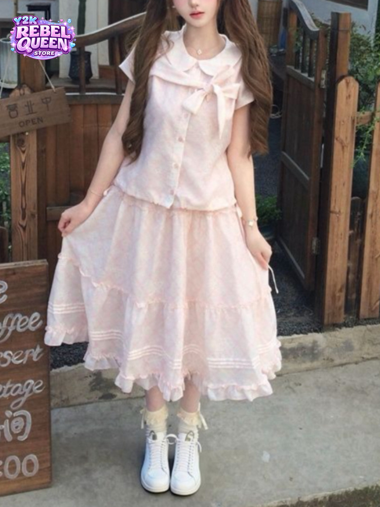 Summer Clothing Model - 일본 빈티지 스타일 스윗 보우 피터팬