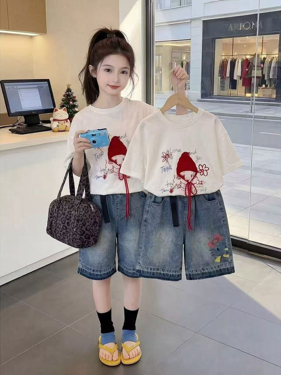 여자 여름 반팔 티셔츠 데님 캐주얼 패션 레드 모자 투 - Summer Clothing Online 리뷰 및 가격
