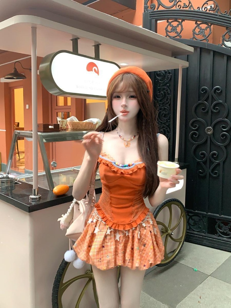 여름 신상 오렌지 도파민 스위트 스파이시 걸 레이스 캐 - Summer Kids Clothing 리뷰 및 가격