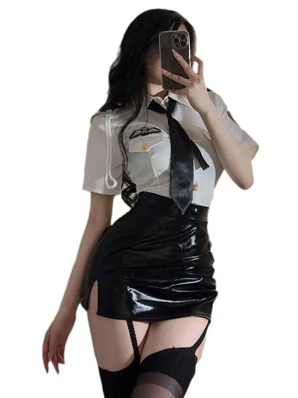 섹시한 승무원 옷, 턴다운 칼라, 반팔, 신축성 허리, - Summer Clothing Model 리뷰 및 가격