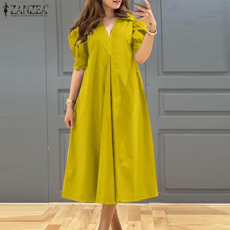 ZANZEA 플러스 사이즈 5XL 여성 캐주얼 미디 드 - Summer Clothing For Older Women 리뷰 및 가격