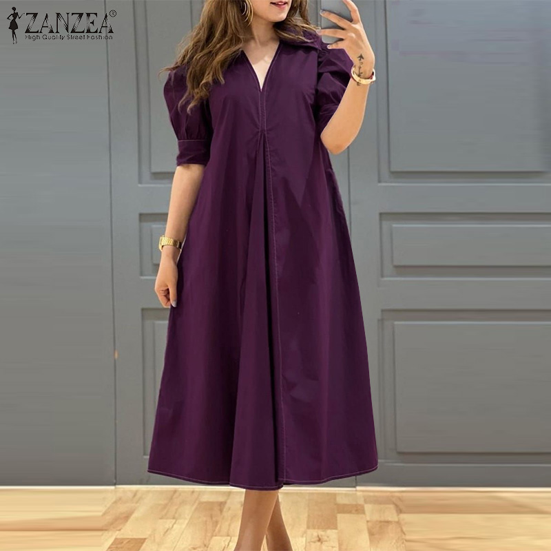 ZANZEA 플러스 사이즈 5XL 여성 캐주얼 미디 드 - Summer Clothing For Older Women 리뷰 및 가격