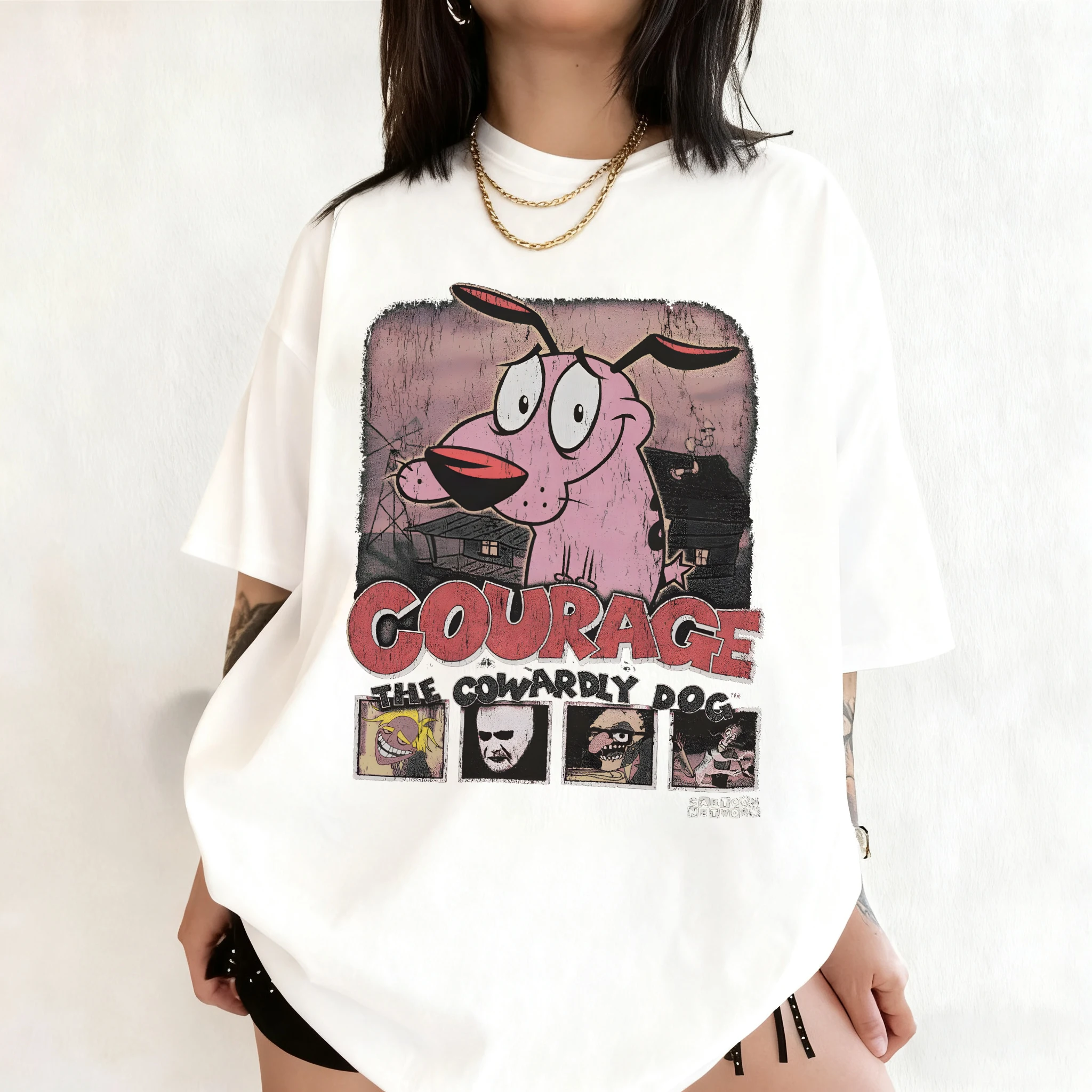 여름 빈티지 용기 겁쟁이 개 만화 프린트 반팔 티셔츠  - Summer Clothing Women 리뷰 및 가격
