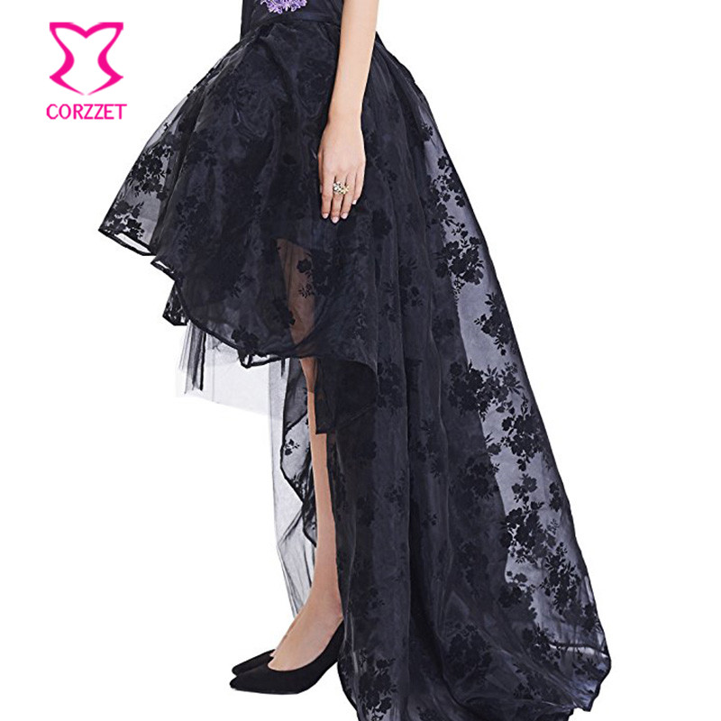 블랙 플로랄 쉬폰 프론트 쇼트 백 롱 고딕 빅토리아 스 - Summer Victorian Clothing 리뷰 및 가격