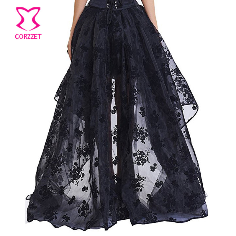 블랙 플로랄 쉬폰 프론트 쇼트 백 롱 고딕 빅토리아 스 - Summer Victorian Clothing 리뷰 및 가격