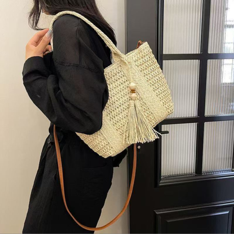 새로운 스타일 여성용 밀짚 핸드백 대용량 태슬 비치 숄 - Beach Bag Straw 리뷰 및 가격