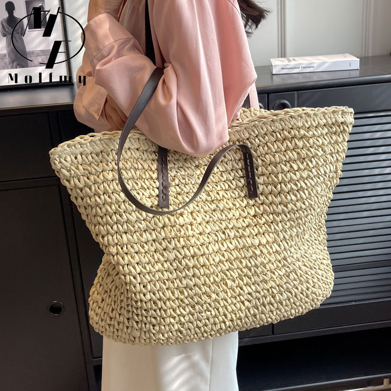 짚으로 엮은 토트백, 캐주얼한 스타일, 넉넉한 수납 공 - Beach Bag Straw 리뷰 및 가격