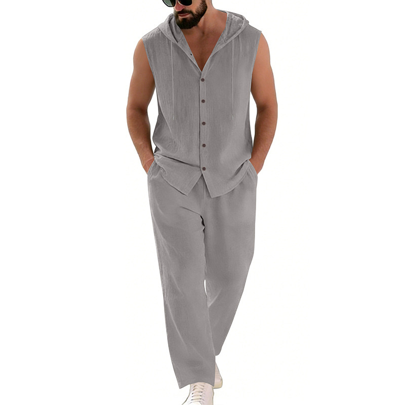 남성 캐주얼 린넨 수트 후드 스웨터 및 바지 세트 단색 - Summer Clothing Mens 리뷰 및 가격