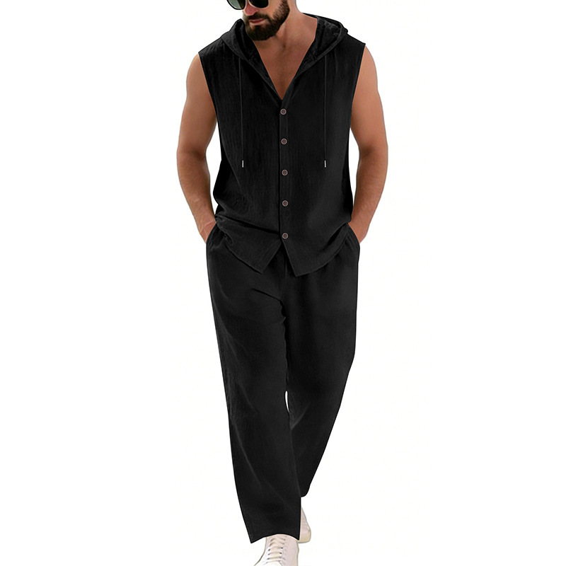 남성 캐주얼 린넨 수트 후드 스웨터 및 바지 세트 단색 - Summer Clothing Mens 리뷰 및 가격