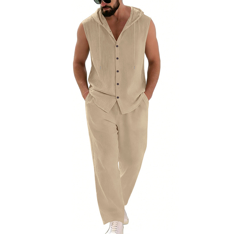 남성 캐주얼 린넨 수트 후드 스웨터 및 바지 세트 단색 - Summer Clothing Mens 리뷰 및 가격