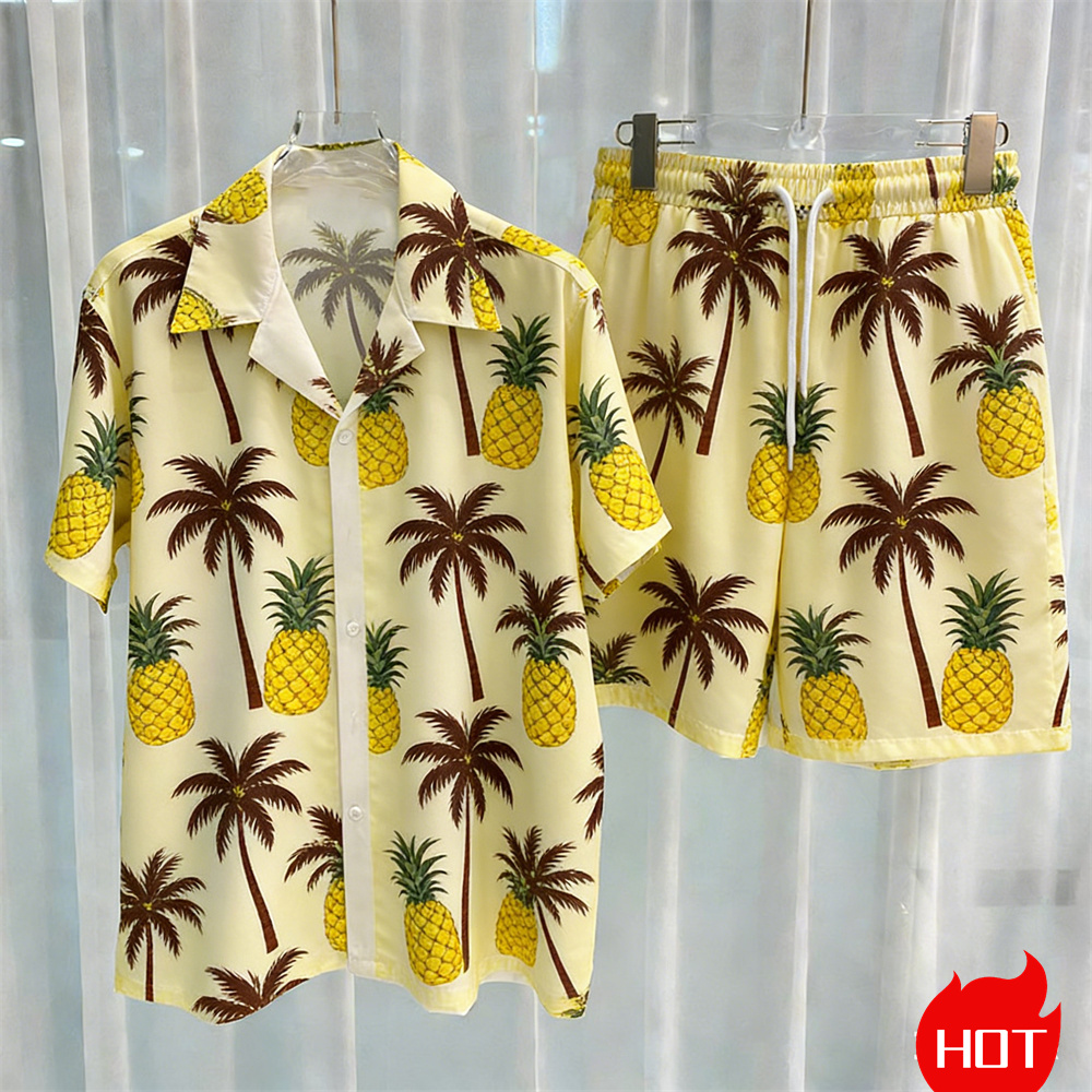 여름 남성 셔츠 세트 식물 패턴 폴리에스테르 투피스 셔 - Summer Clothing Pieces 리뷰 및 가격