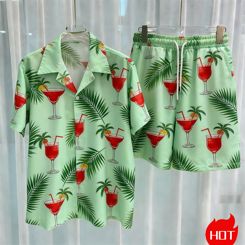 여름 남성 셔츠 세트 식물 패턴 폴리에스테르 투피스 셔 - Summer Clothing Pieces 리뷰 및 가격
