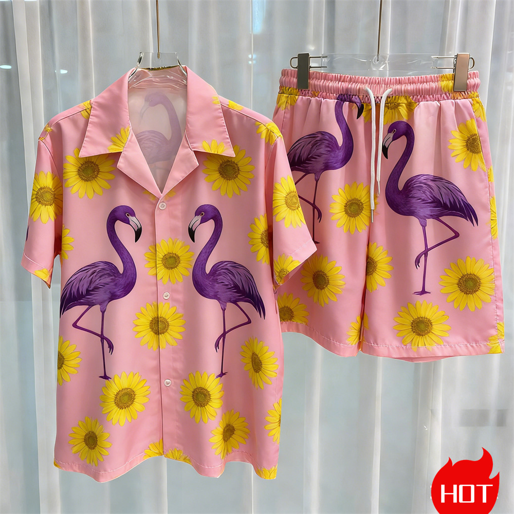 여름 남성 셔츠 세트 식물 패턴 폴리에스테르 투피스 셔 - Summer Clothing Pieces 리뷰 및 가격