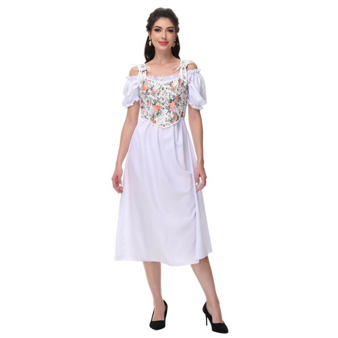 여름 화이트 코튼 솔리드 슬래시 넥 랜턴 슬리브 긴 y - Summer Victorian Clothing 리뷰 및 가격