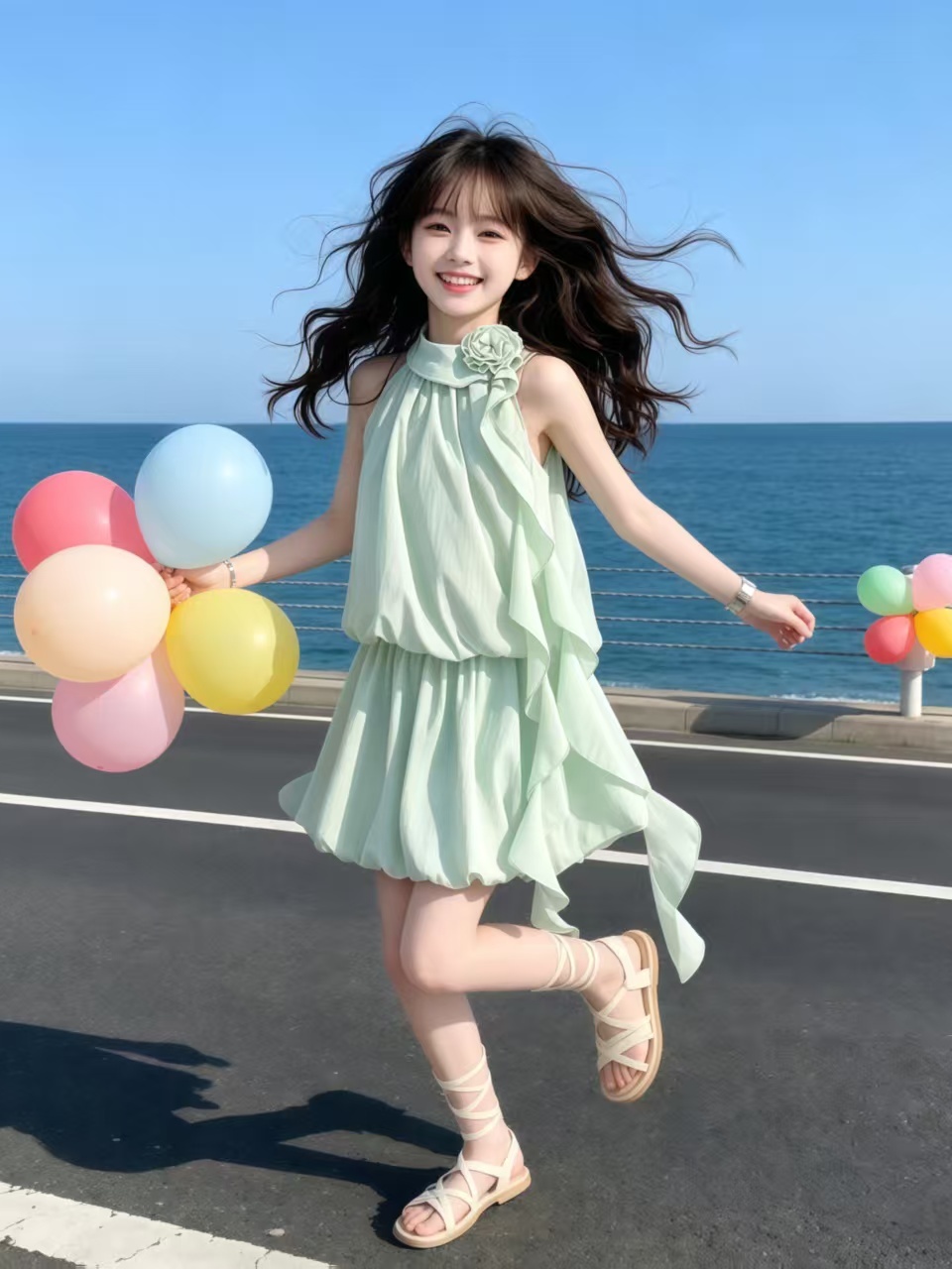 민트 그린 꽃무늬 넥 행잉 새시 블라우스와 스커트 세트 - Summer Clothing Girl 리뷰 및 가격