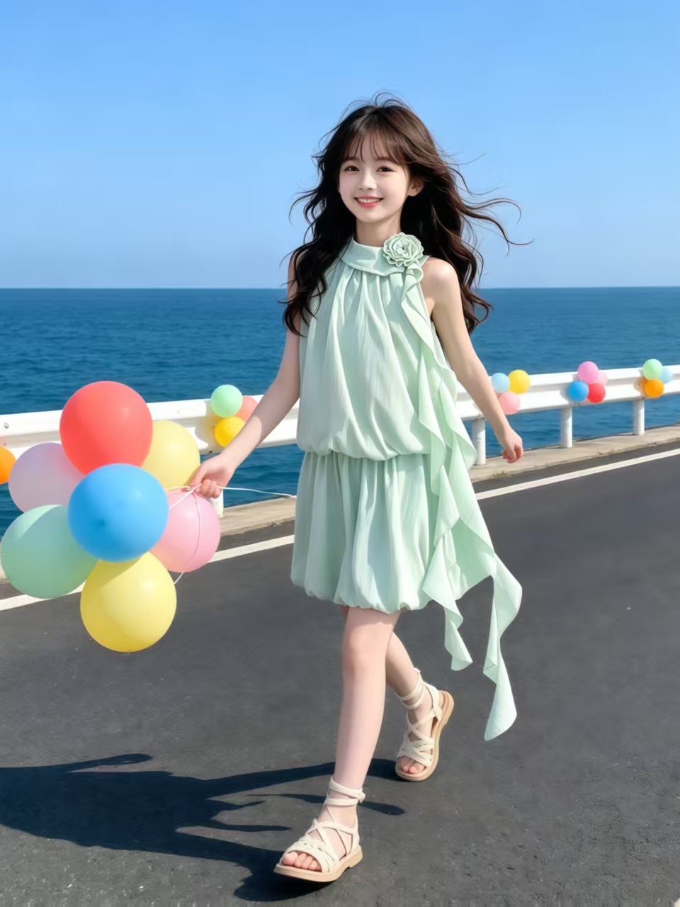 민트 그린 꽃무늬 넥 행잉 새시 블라우스와 스커트 세트 - Summer Clothing Girl 리뷰 및 가격