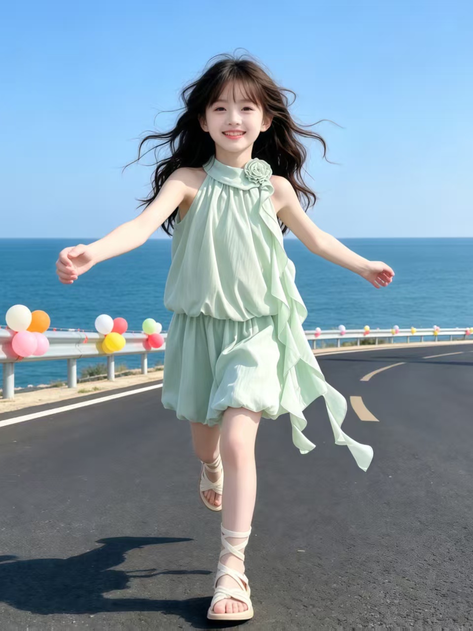 민트 그린 꽃무늬 넥 행잉 새시 블라우스와 스커트 세트 - Summer Clothing Girl 리뷰 및 가격