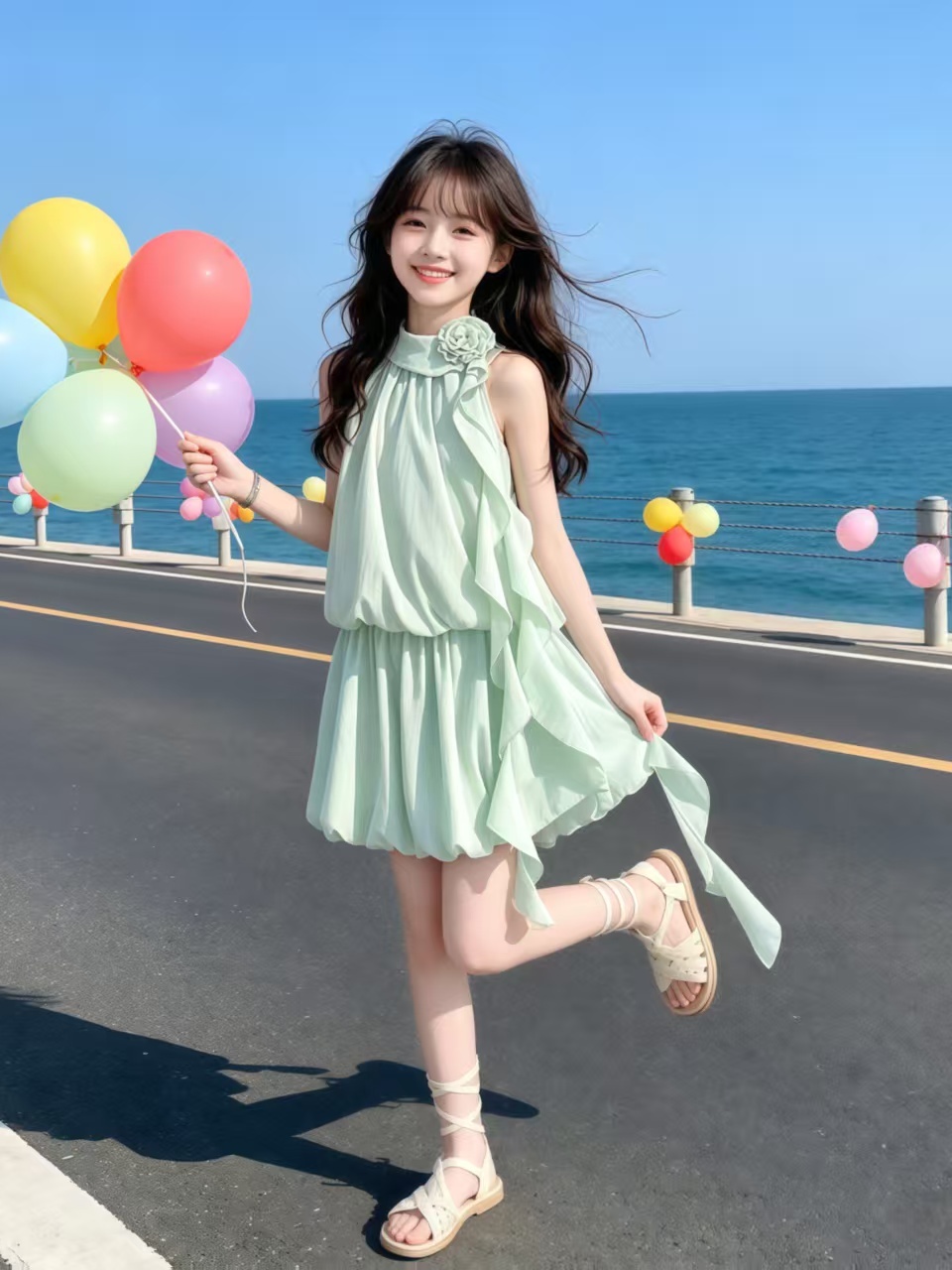민트 그린 꽃무늬 넥 행잉 새시 블라우스와 스커트 세트 - Summer Clothing Girl 리뷰 및 가격