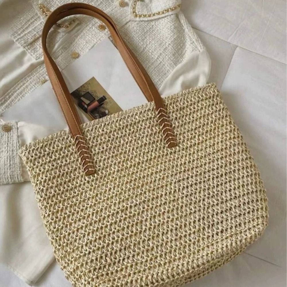 귀여운 단색 직조 밀짚 토트백 사각형 위빙 비치 핸드백 - Beach Bag Straw 리뷰 및 가격