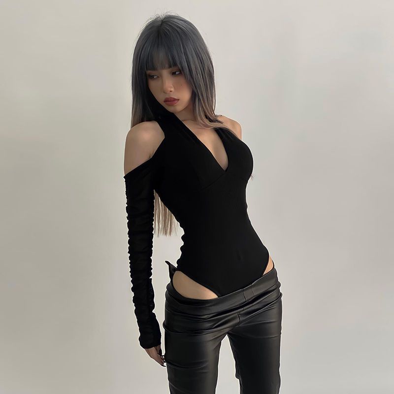 여성용 섹시한 속이 비치는 바디수트 긴팔 오프숄더 탑  - Summer Clothing Model 리뷰 및 가격