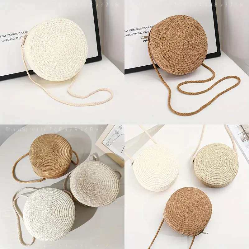 여성용 원형 라탄 크로스백, 수제 니트 짚 소형 숄더  - Beach Bag Straw 리뷰 및 가격