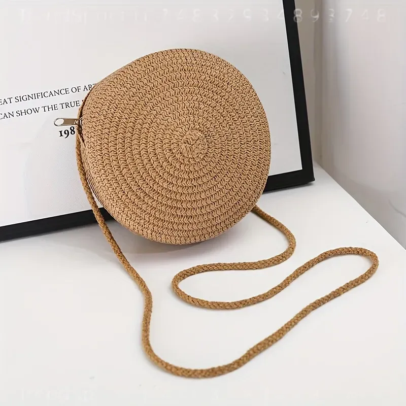여성용 원형 라탄 크로스백, 수제 니트 짚 소형 숄더  - Beach Bag Straw 리뷰 및 가격