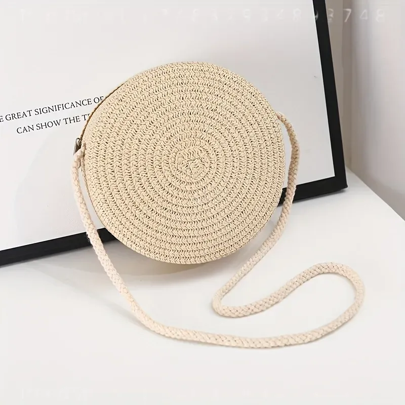 여성용 원형 라탄 크로스백, 수제 니트 짚 소형 숄더  - Beach Bag Straw 리뷰 및 가격